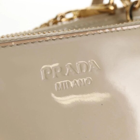 PRADA Triangle Mini Pouch Enamel 2way Ivory Gold 1NR015 Auth 147726M - Picture 10 of 16